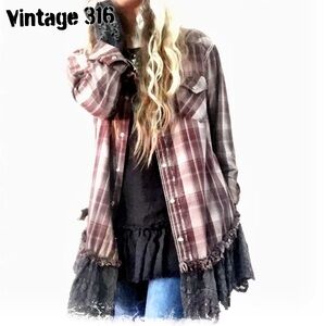 dusty brown mauve Grey trim shirt Upcycled one of a kind creation by vintage 316